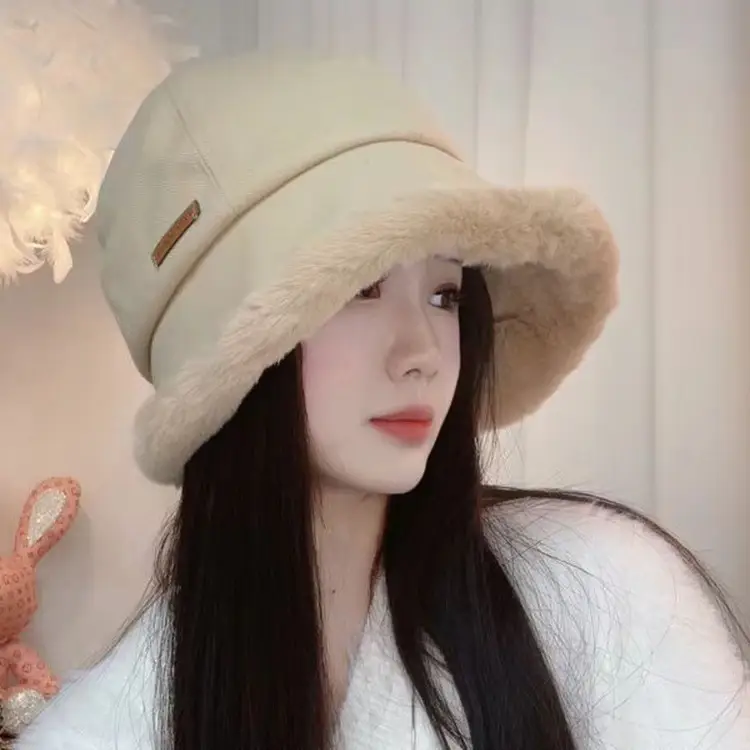 Winter Plush Fisherman Hat Women Duck Tongue Big Head Wai Face Small Outdoor Cycling Windshield Warm Basin Hat - Image 8