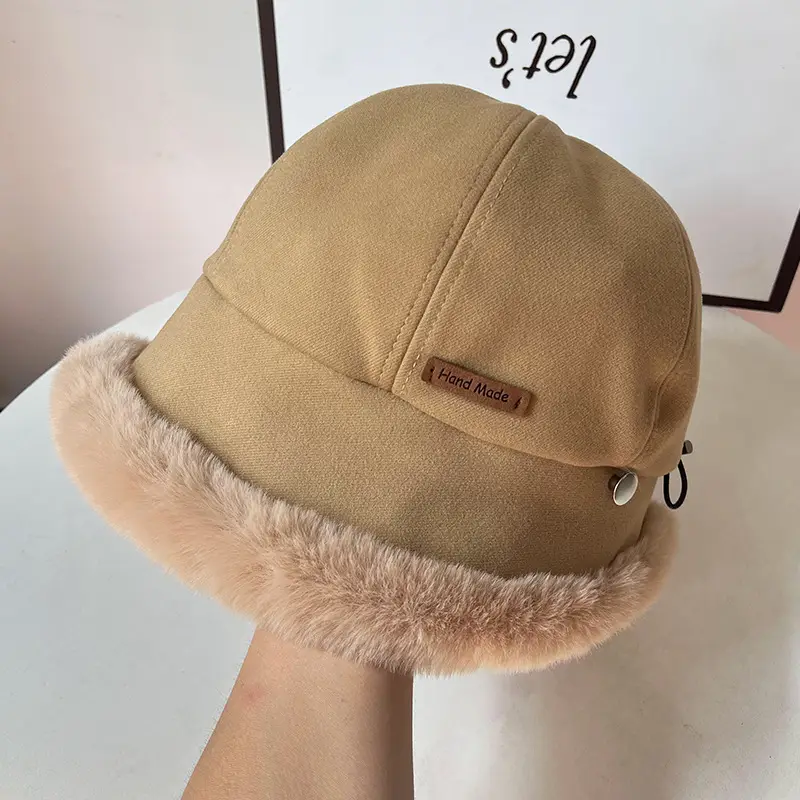Winter Plush Fisherman Hat Women Duck Tongue Big Head Wai Face Small Outdoor Cycling Windshield Warm Basin Hat — feature 12