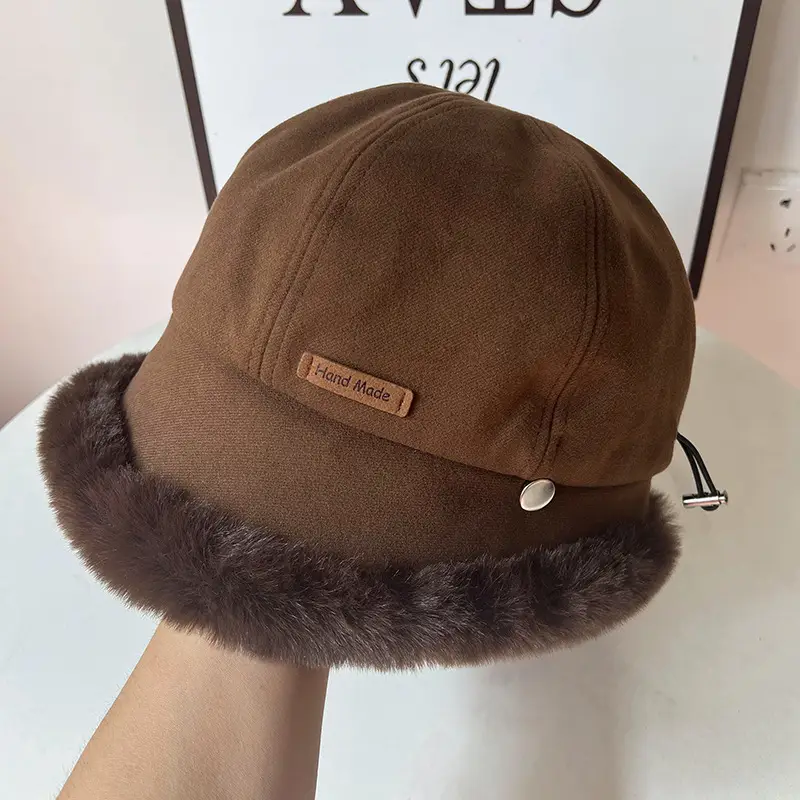 Winter Plush Fisherman Hat Women Duck Tongue Big Head Wai Face Small Outdoor Cycling Windshield Warm Basin Hat — feature 13