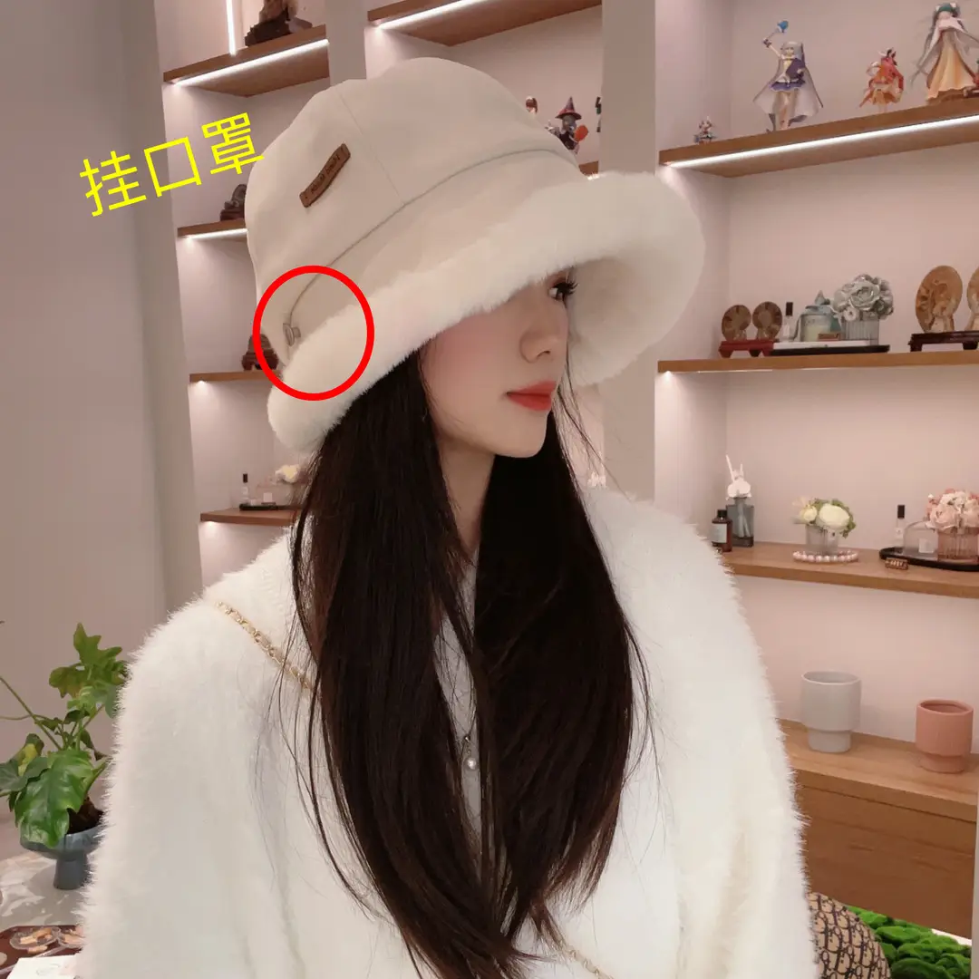Winter Plush Fisherman Hat Women Duck Tongue Big Head Wai Face Small Outdoor Cycling Windshield Warm Basin Hat — feature 4