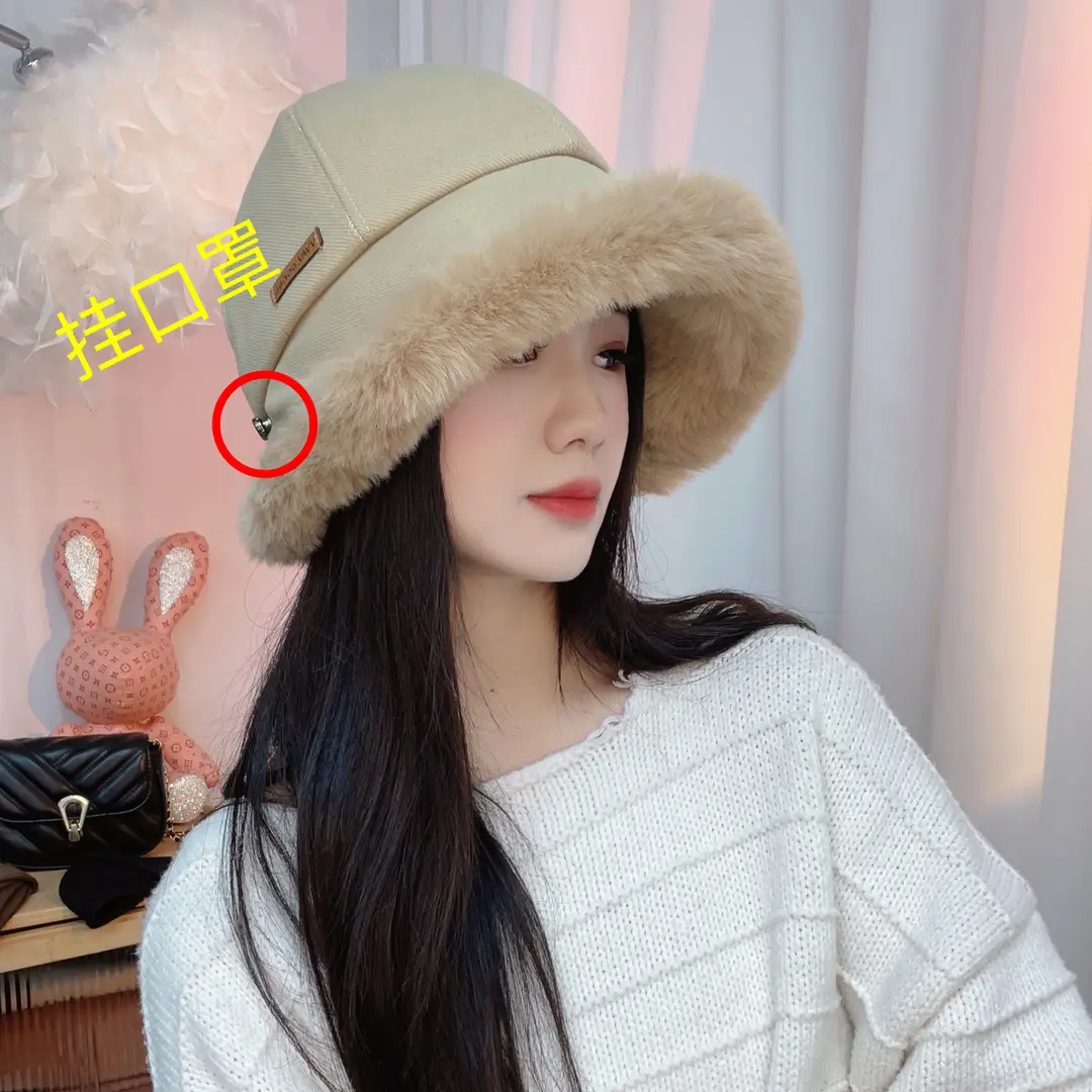 Winter Plush Fisherman Hat Women Duck Tongue Big Head Wai Face Small Outdoor Cycling Windshield Warm Basin Hat - Image 2