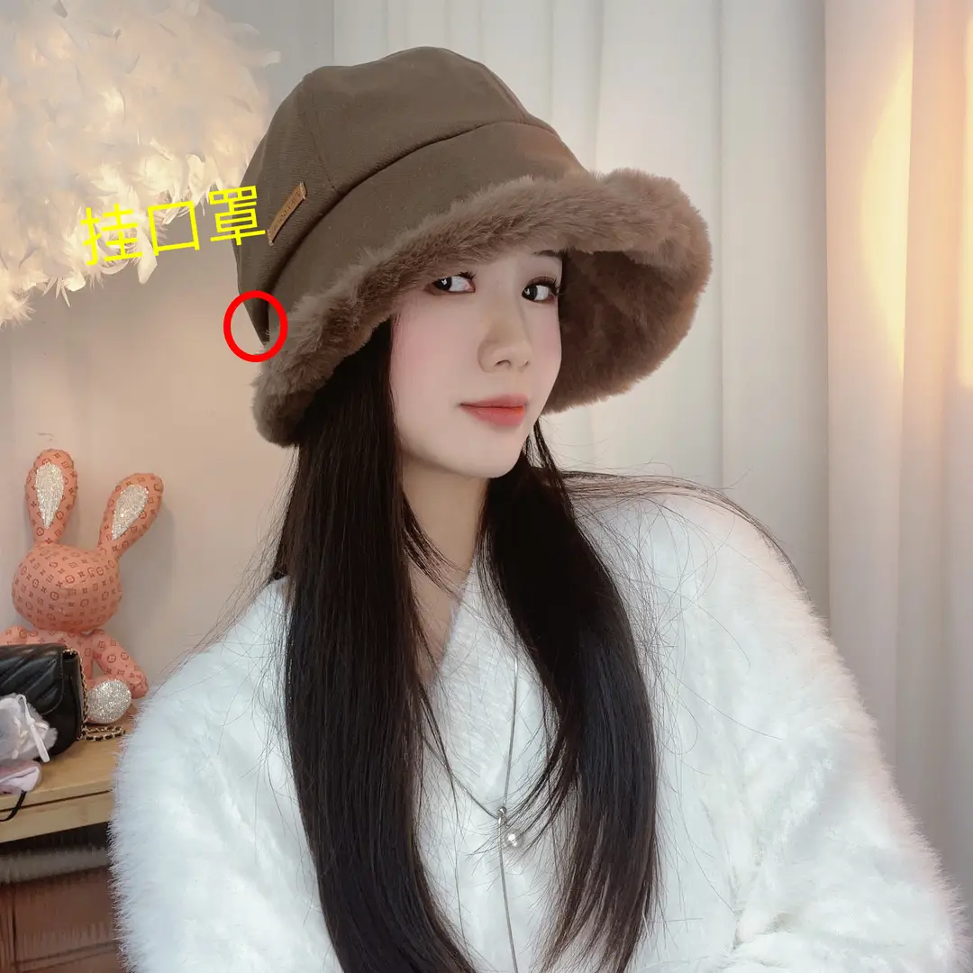 Winter Plush Fisherman Hat Women Duck Tongue Big Head Wai Face Small Outdoor Cycling Windshield Warm Basin Hat - Image 4