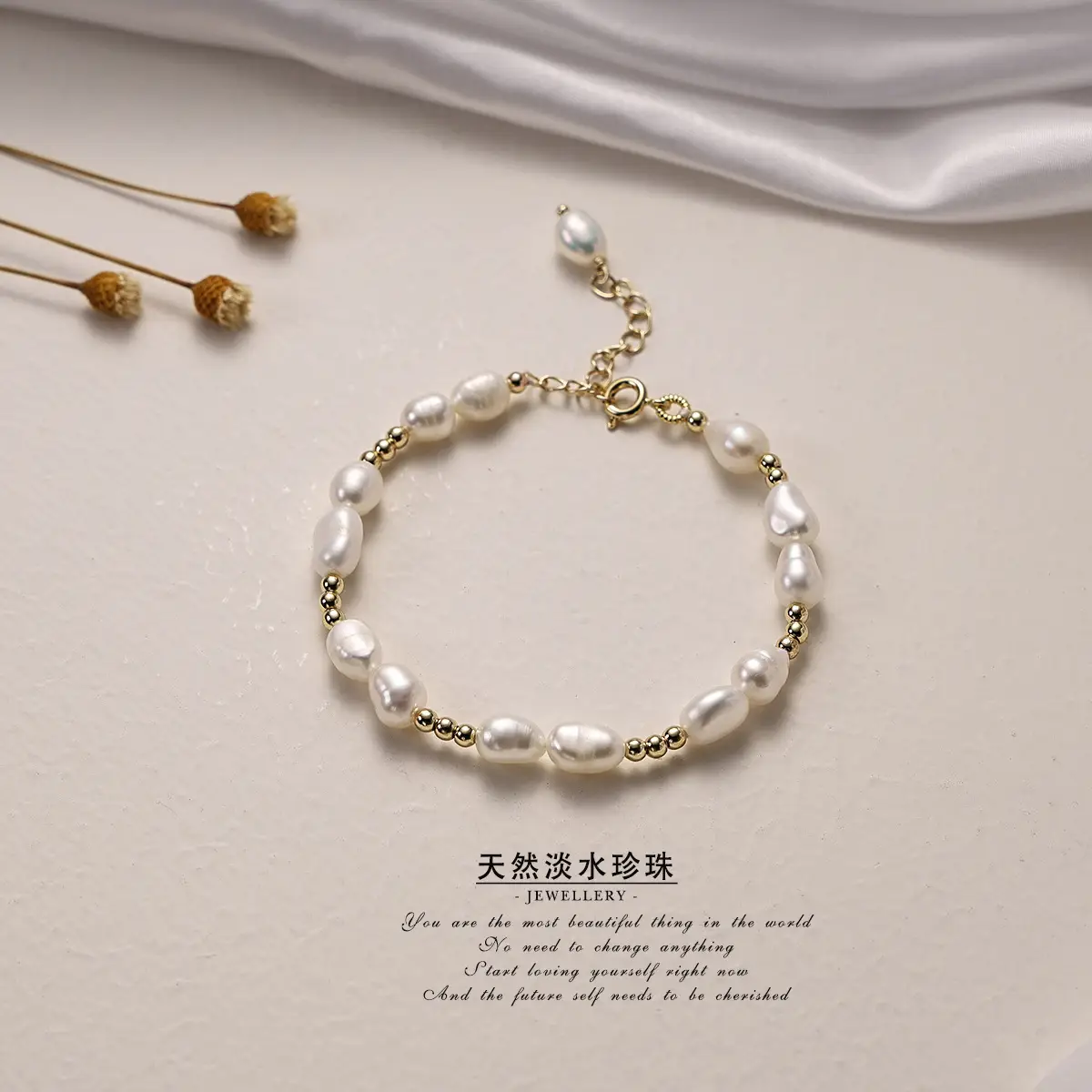 Natural Pearl Bracelet Gold Plated Retro Style - Image 2