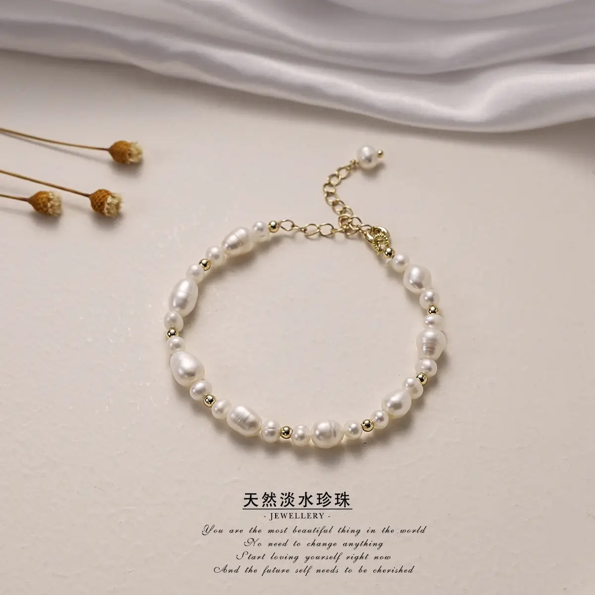 Natural Pearl Bracelet Gold Plated Retro Style - Image 3