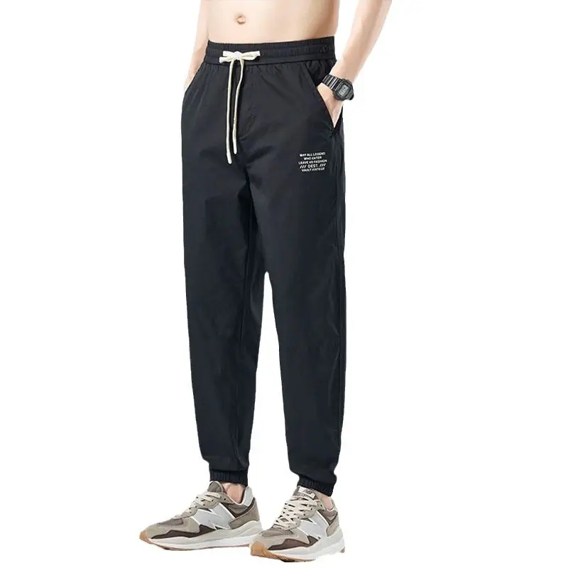 Men Black Ice Silk Cropped Pants Casual Wear - Image 9