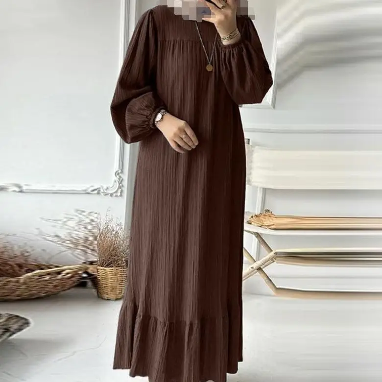 White Muslim Robe Puff Sleeve Ruffle Dress - Image 18