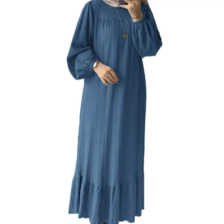 White Muslim Robe Puff Sleeve Ruffle Dress - Image 19