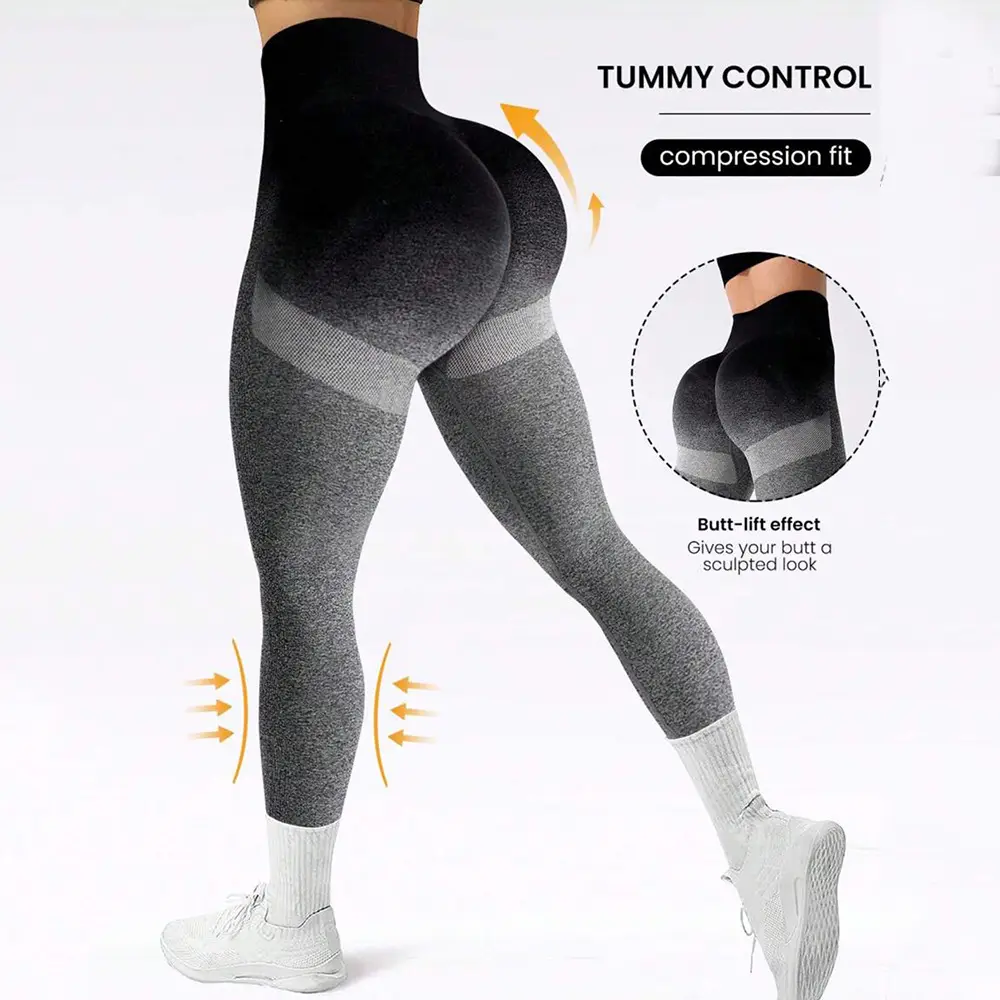 Purple Gradient Tight Fit Hip Lifting Sports Pants for Women - Image 3