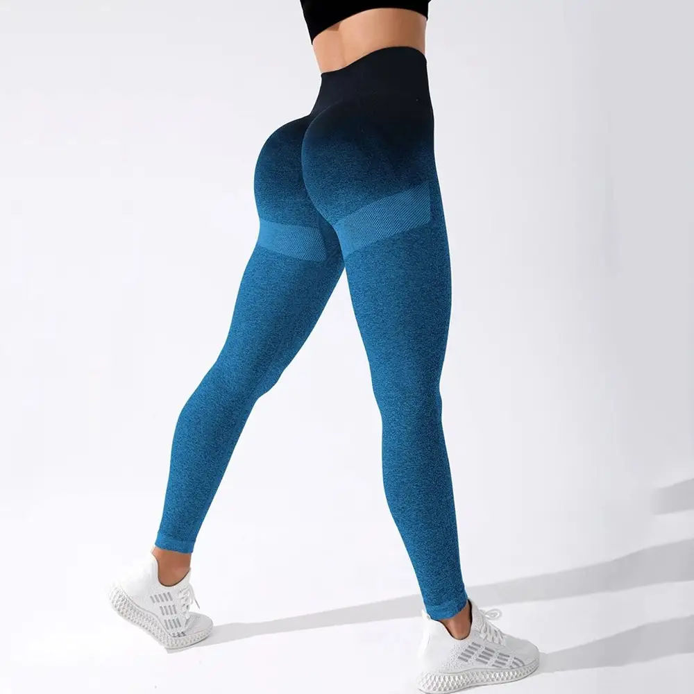 Purple Gradient Tight Fit Hip Lifting Sports Pants for Women - Image 4