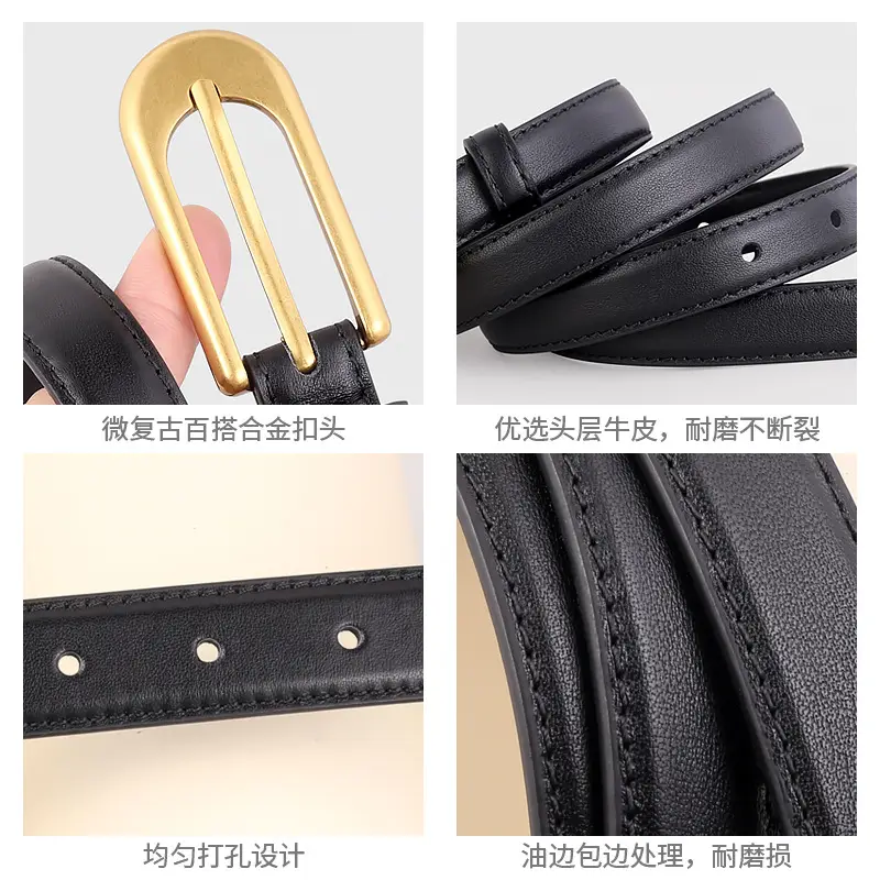 Retro Belt for Women Brown Black Gold Buckle