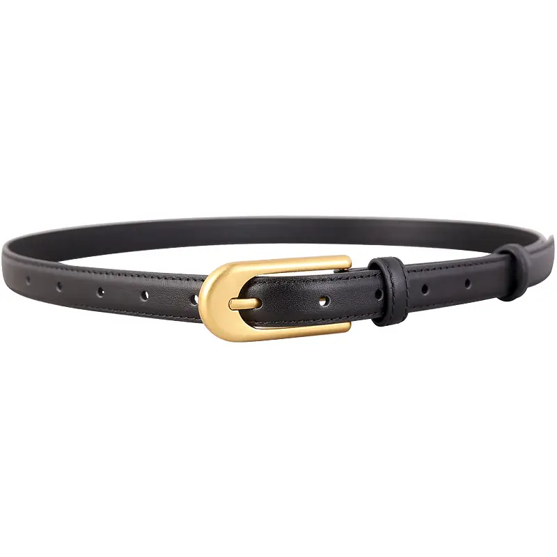 Retro Belt for Women Brown Black Gold Buckle