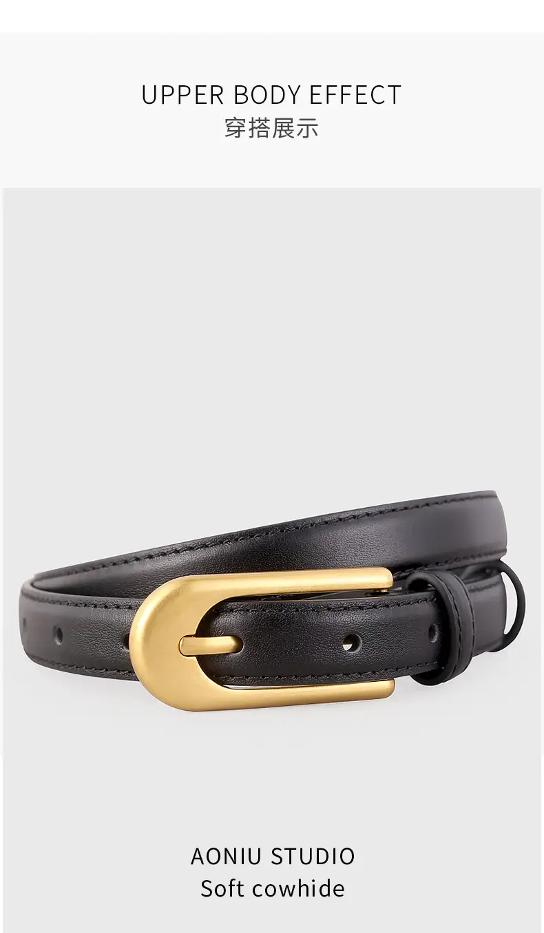 Retro Belt for Women Brown Black Gold Buckle — feature 11