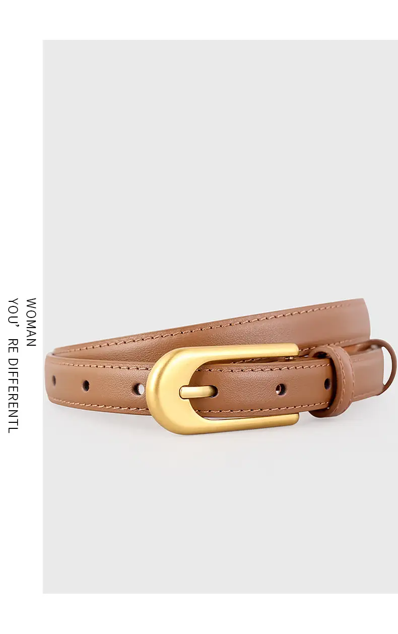 Retro Belt for Women Brown Black Gold Buckle — feature 12