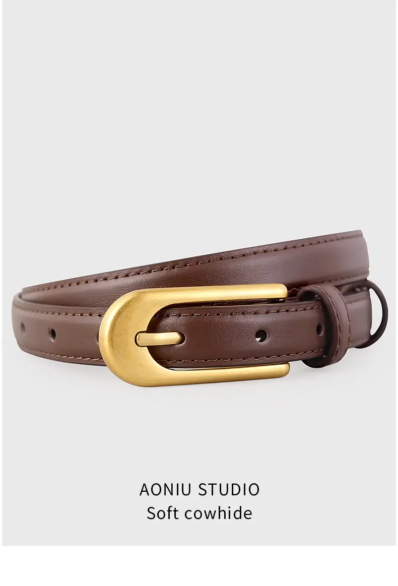 Retro Belt for Women Brown Black Gold Buckle — feature 13
