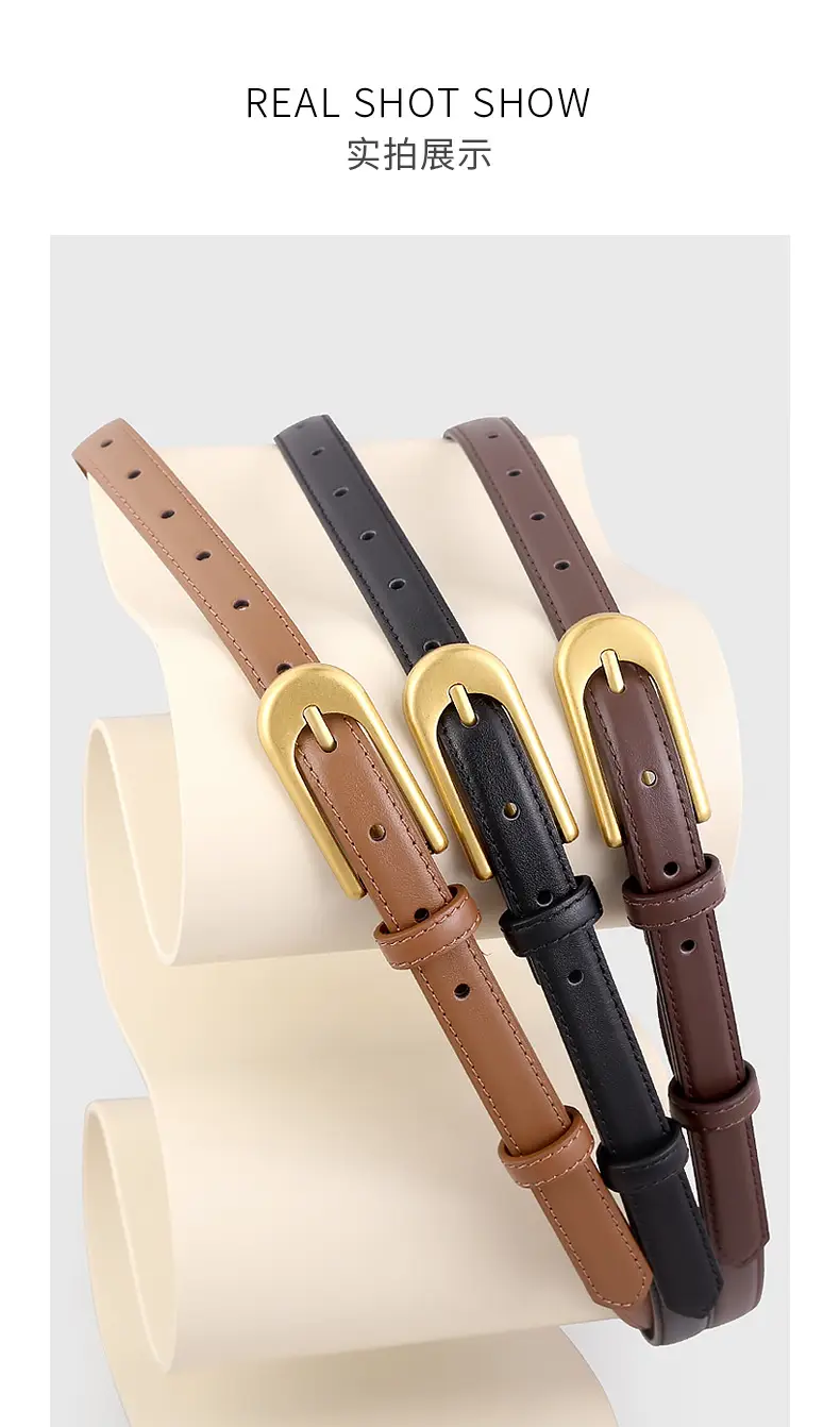 Retro Belt for Women Brown Black Gold Buckle — feature 14