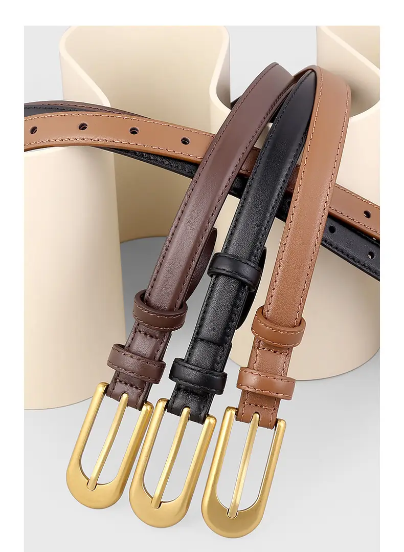 Retro Belt for Women Brown Black Gold Buckle — feature 15