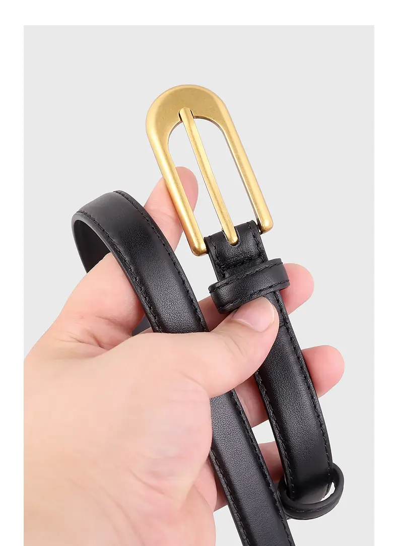 Retro Belt for Women Brown Black Gold Buckle — feature 16