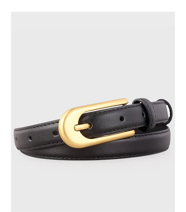 Retro Belt for Women Brown Black Gold Buckle — feature 17