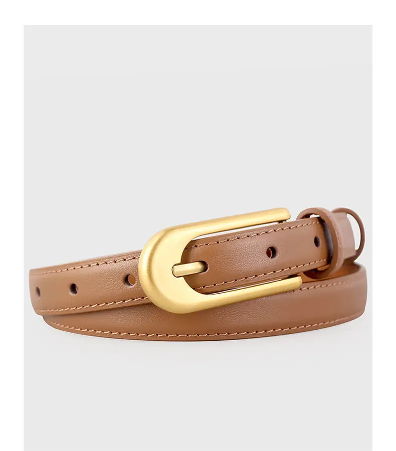 Retro Belt for Women Brown Black Gold Buckle — feature 18