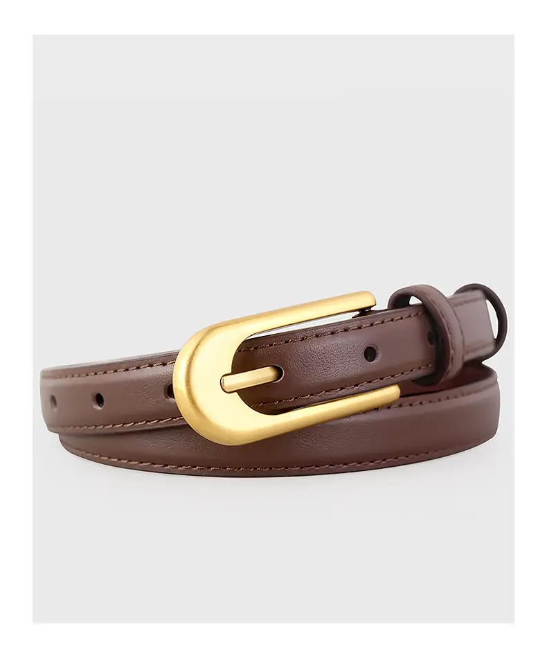 Retro Belt for Women Brown Black Gold Buckle — feature 19