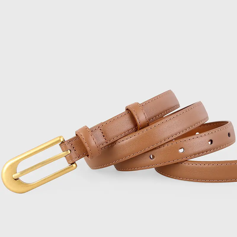 Retro Belt for Women Brown Black Gold Buckle