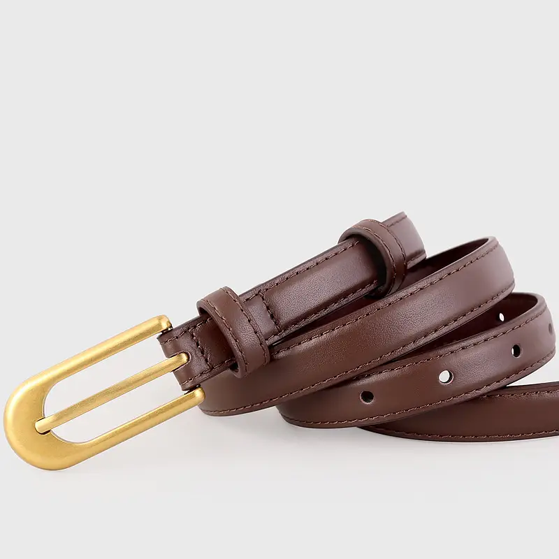 Retro Belt for Women Brown Black Gold Buckle