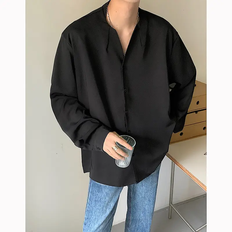 White V-Neck Long Sleeve Men's Shirt - Image 5