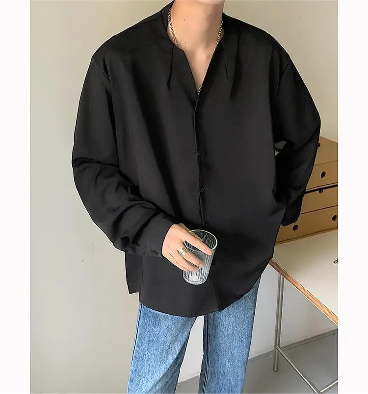 White V-Neck Long Sleeve Men's Shirt — feature 14