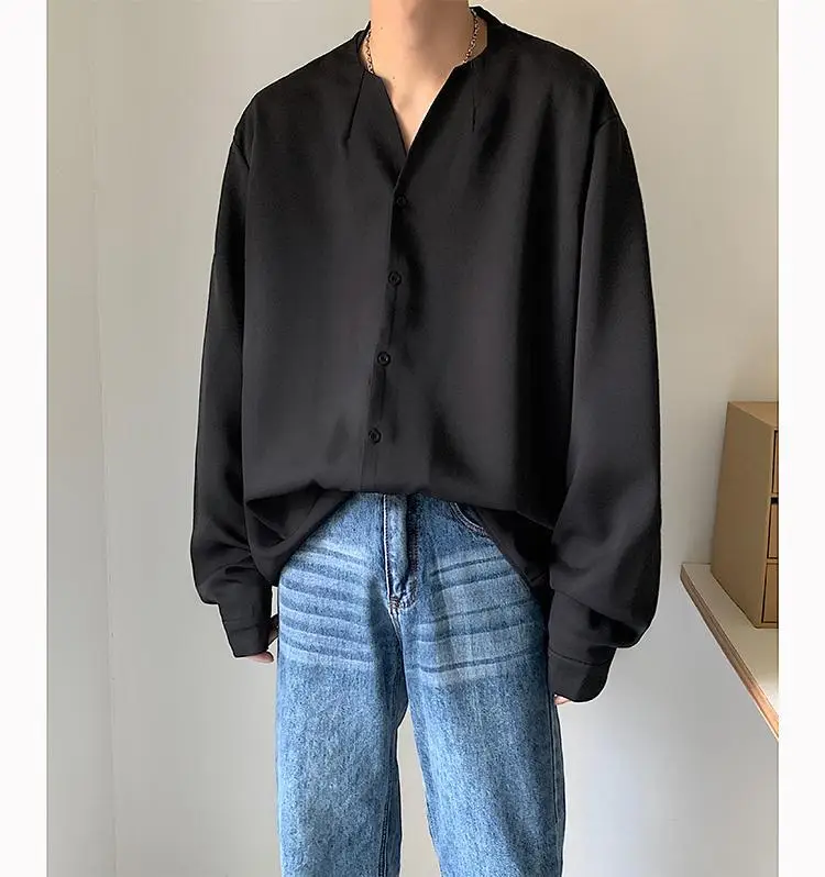 White V-Neck Long Sleeve Men's Shirt — feature 16