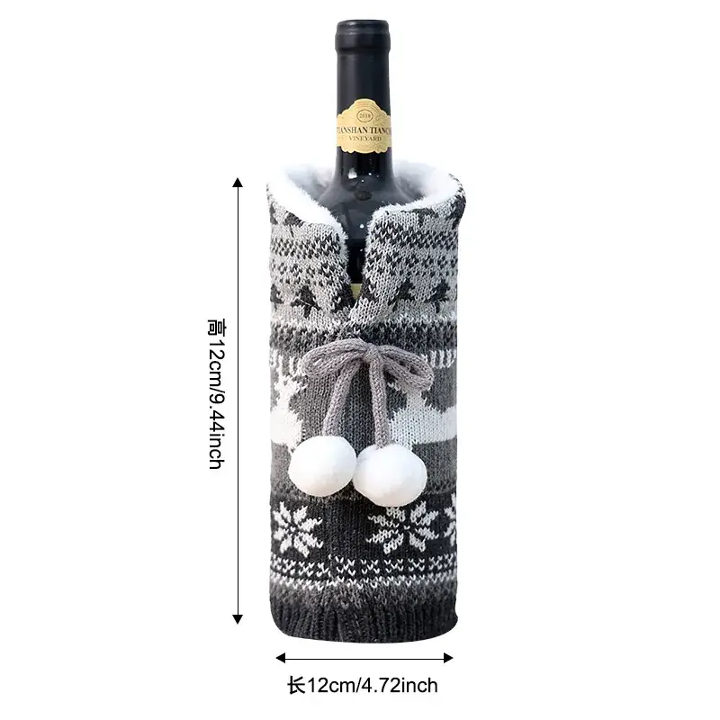 Christmas Wine Bottle Set Green Knit Design 16" - Image 10