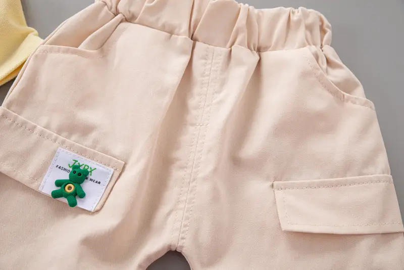 Children Cotton Short Sleeve T-Shirt Shorts Set Yellow — feature 12