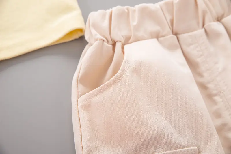 Children Cotton Short Sleeve T-Shirt Shorts Set Yellow — feature 15