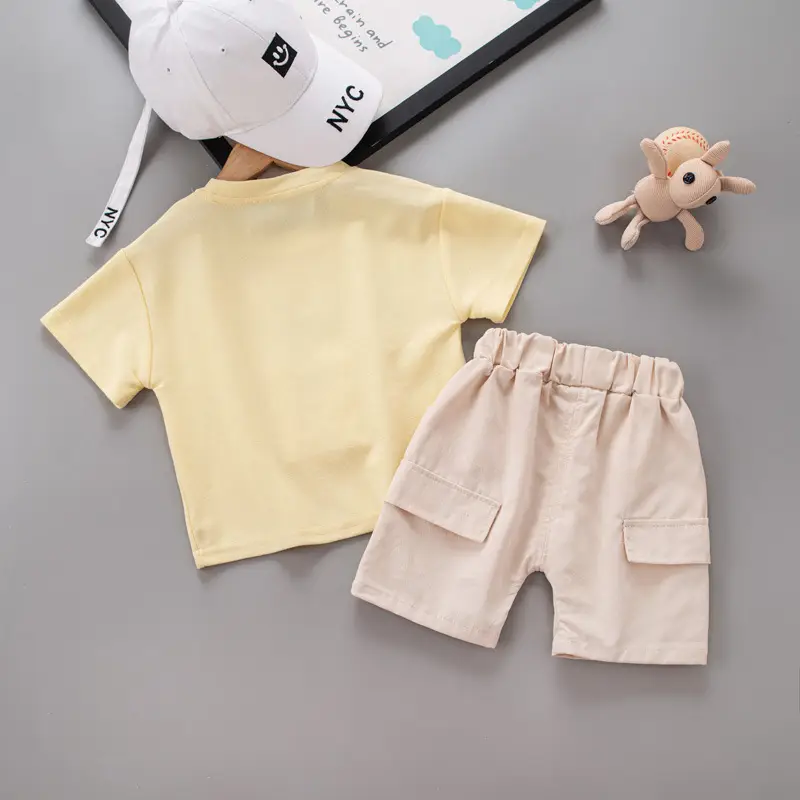 Children Cotton Short Sleeve T-Shirt Shorts Set Yellow — feature 5