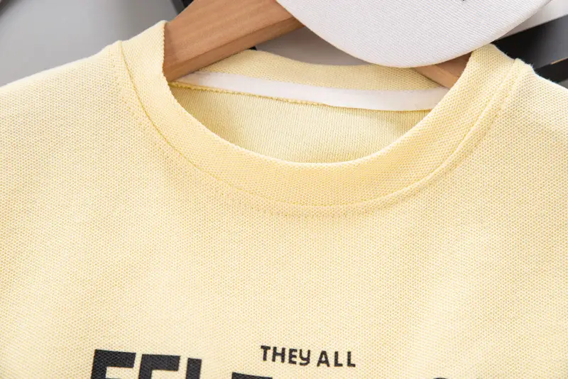 Children Cotton Short Sleeve T-Shirt Shorts Set Yellow — feature 6
