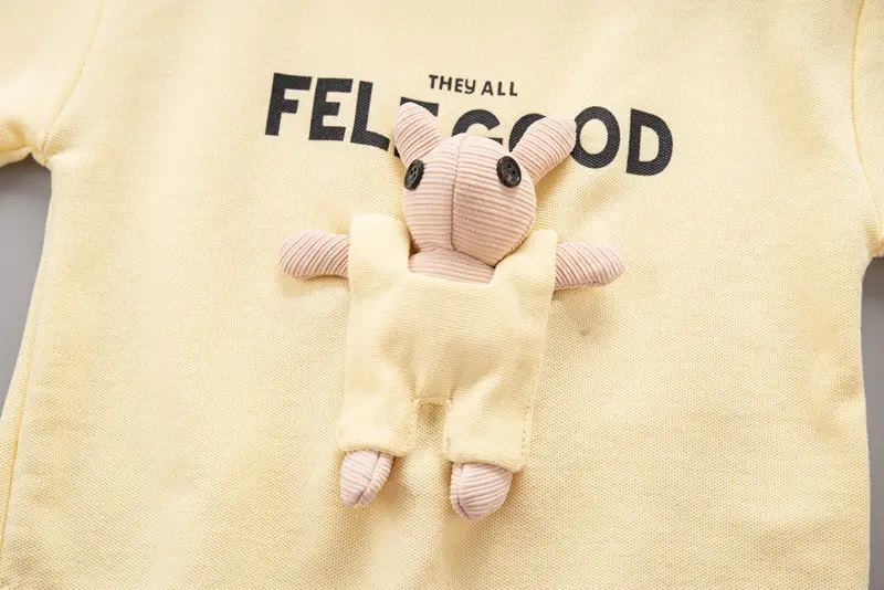Children Cotton Short Sleeve T-Shirt Shorts Set Yellow — feature 7
