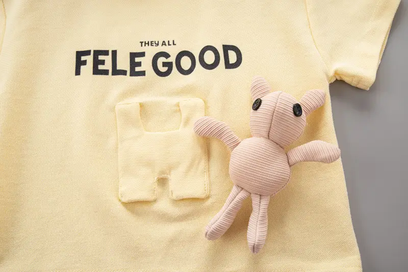 Children Cotton Short Sleeve T-Shirt Shorts Set Yellow — feature 8