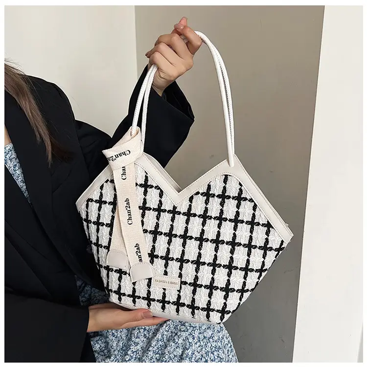 European American Fashion Women's Plaid Silk Tote Bag Large Capacity — feature 14