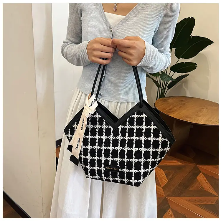 European American Fashion Women's Plaid Silk Tote Bag Large Capacity — feature 21