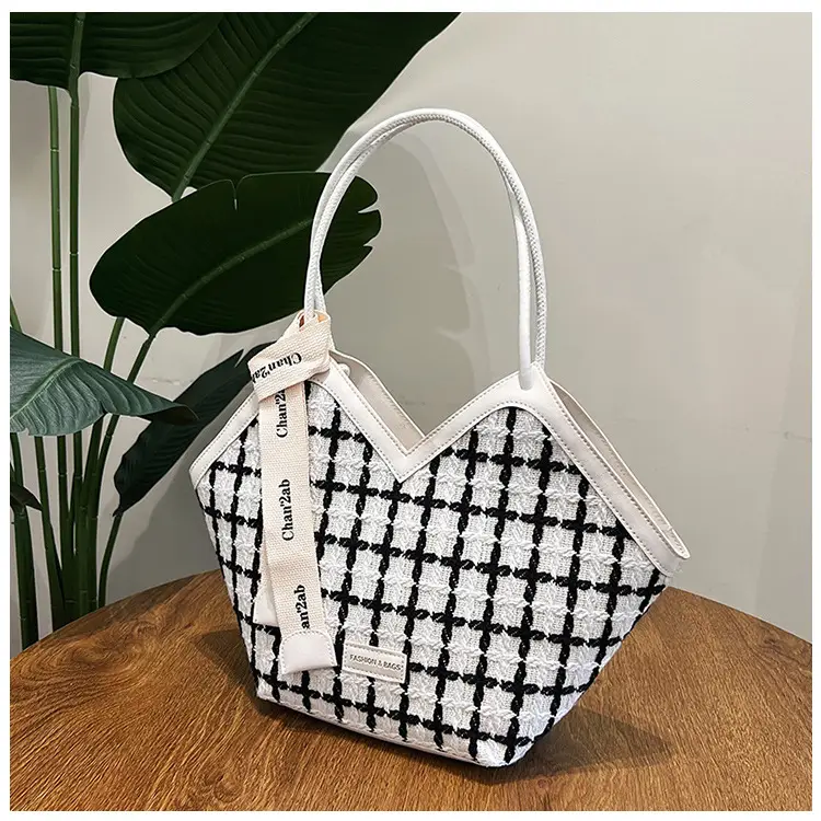 European American Fashion Women's Plaid Silk Tote Bag Large Capacity — feature 22