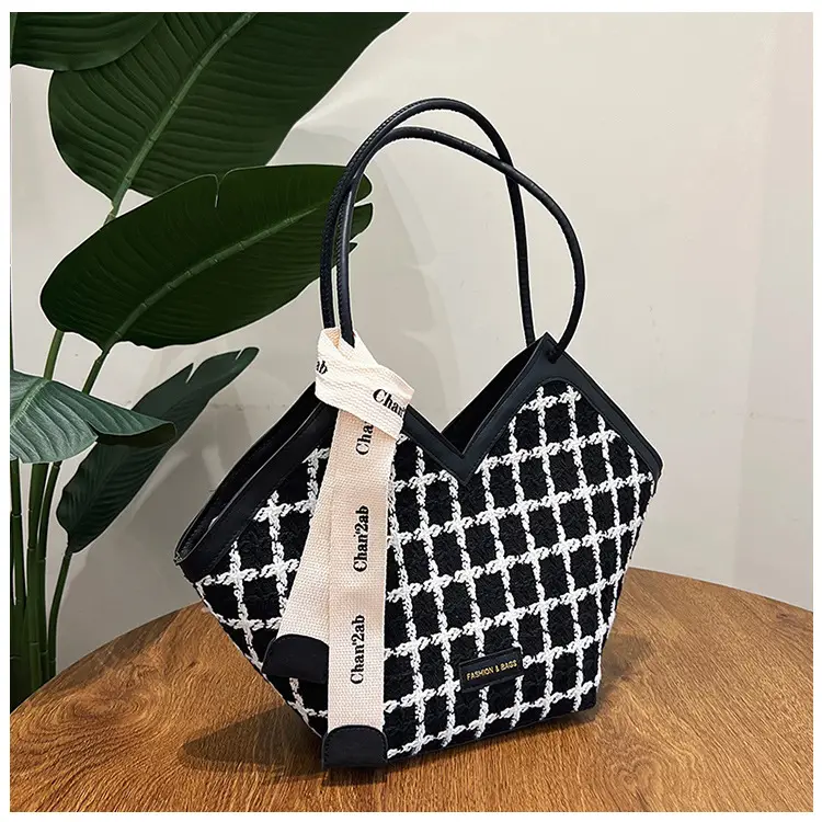 European American Fashion Women's Plaid Silk Tote Bag Large Capacity — feature 23