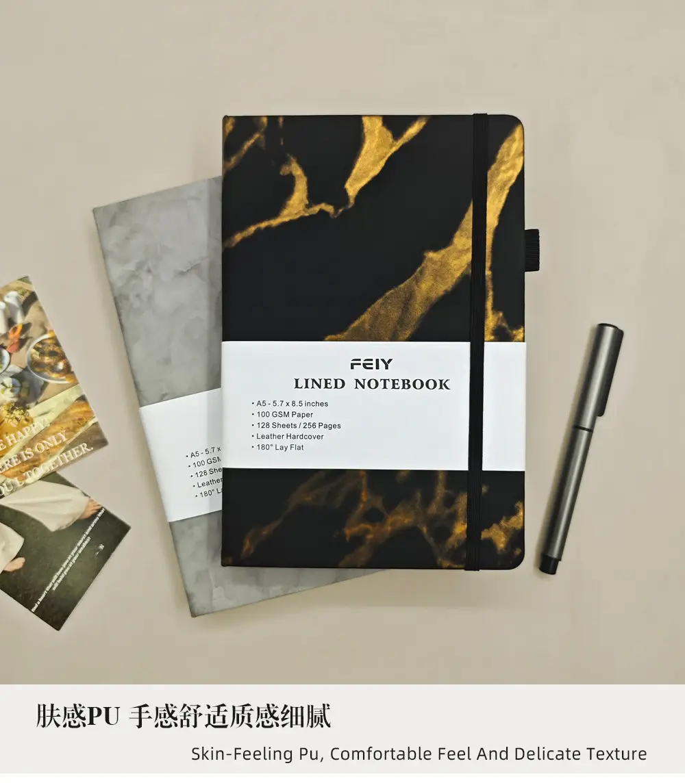 A5 Lined Notebook Navy Blue Hardcover Strap Notepad — feature 3