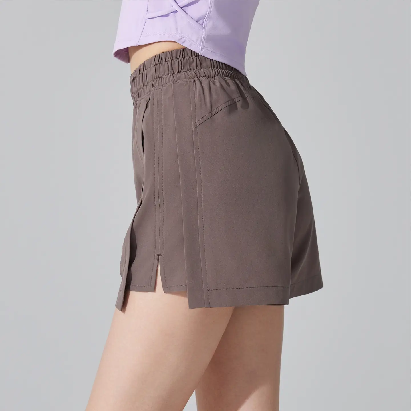 Cross-Border Running Shorts with Pockets, Four-Way Stretch, Beige - Image 6