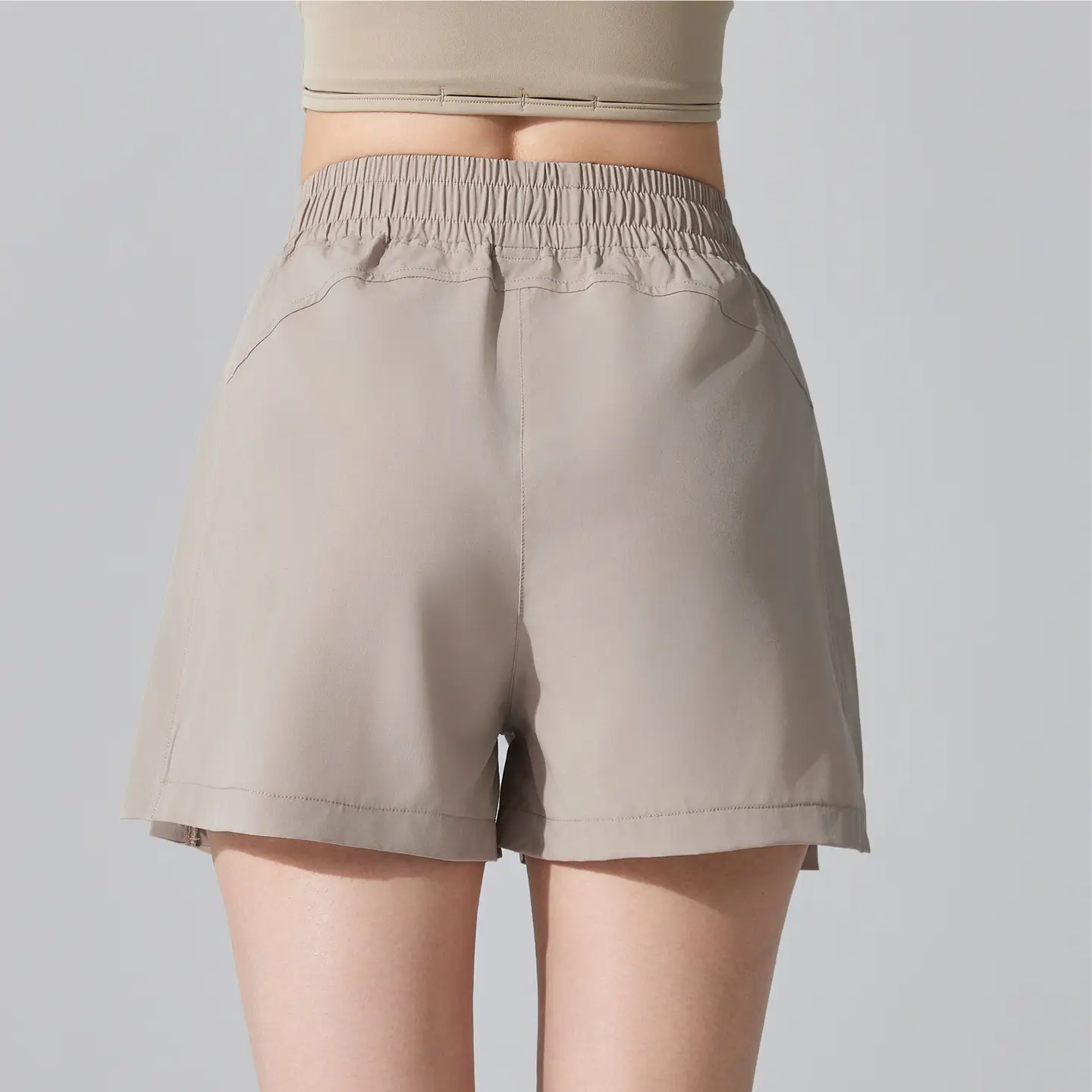 Cross-Border Running Shorts with Pockets, Four-Way Stretch, Beige - Image 8