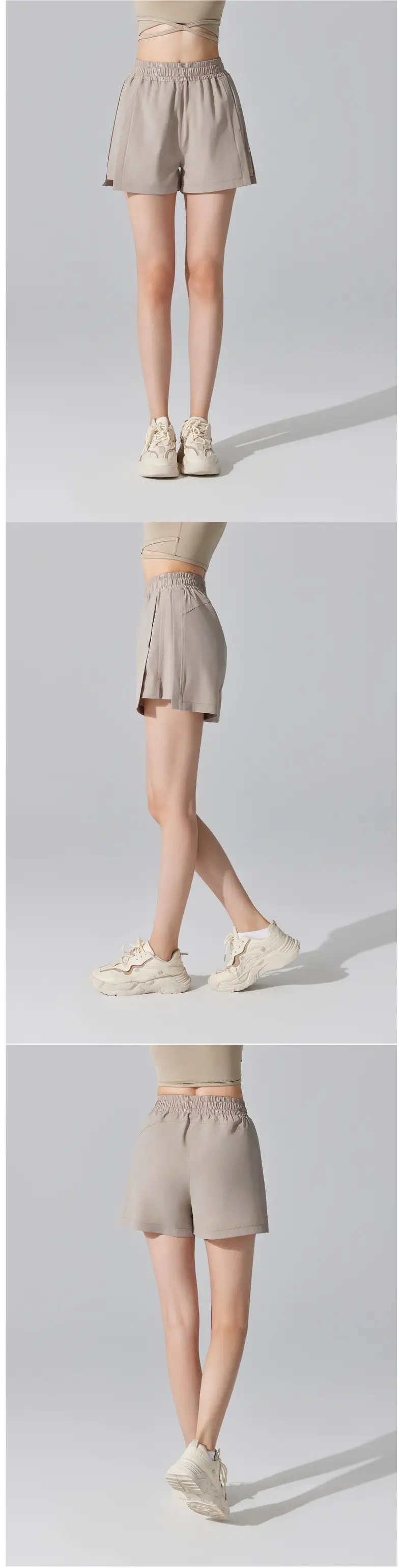 Cross-Border Running Shorts with Pockets, Four-Way Stretch, Beige — feature 11