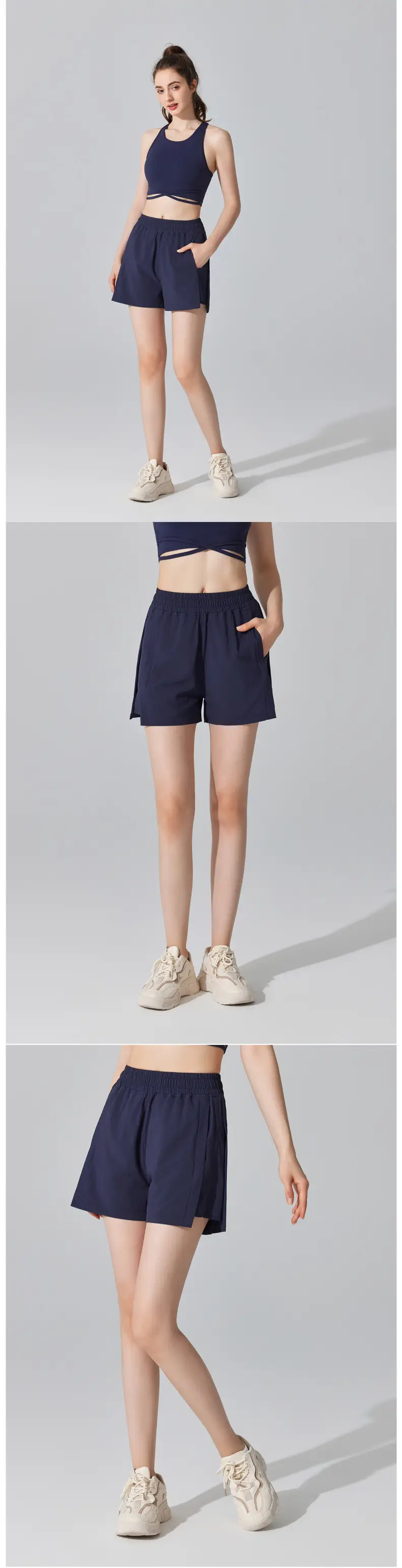 Cross-Border Running Shorts with Pockets, Four-Way Stretch, Beige — feature 12