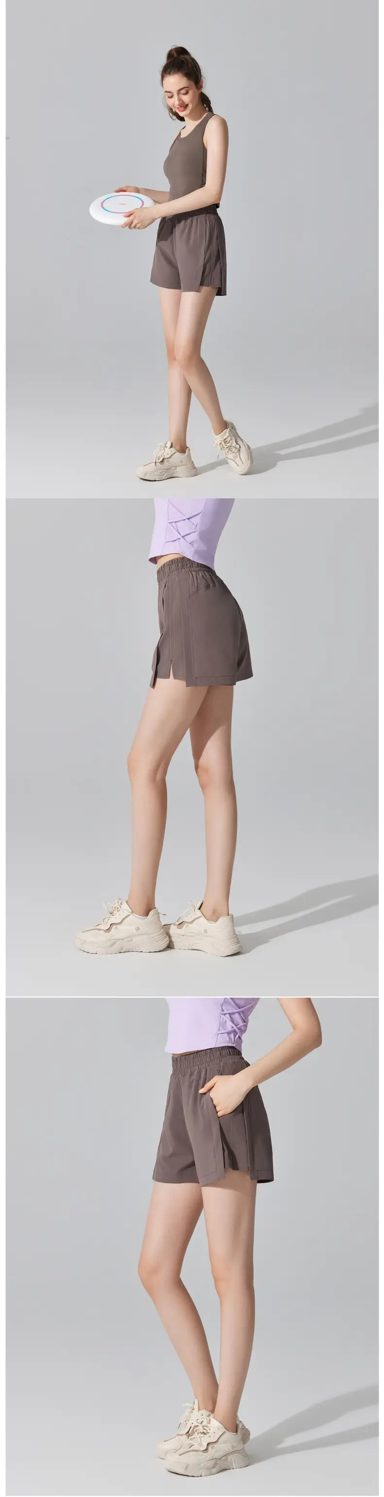 Cross-Border Running Shorts with Pockets, Four-Way Stretch, Beige — feature 13