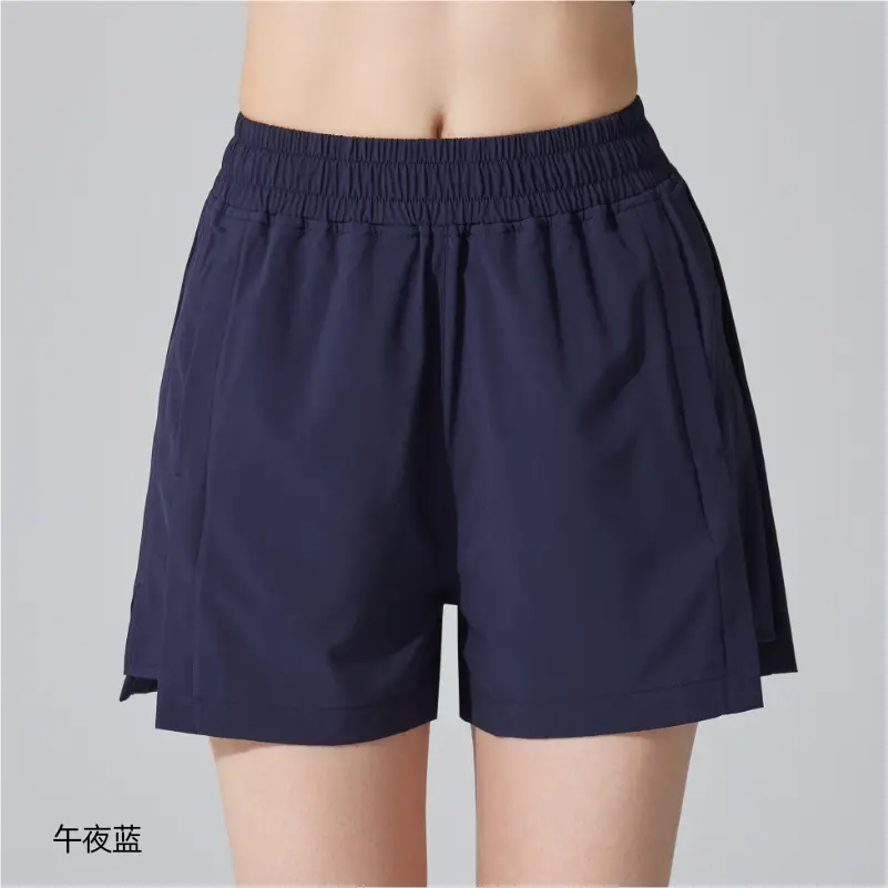 Cross-Border Running Shorts with Pockets, Four-Way Stretch, Beige - Image 3