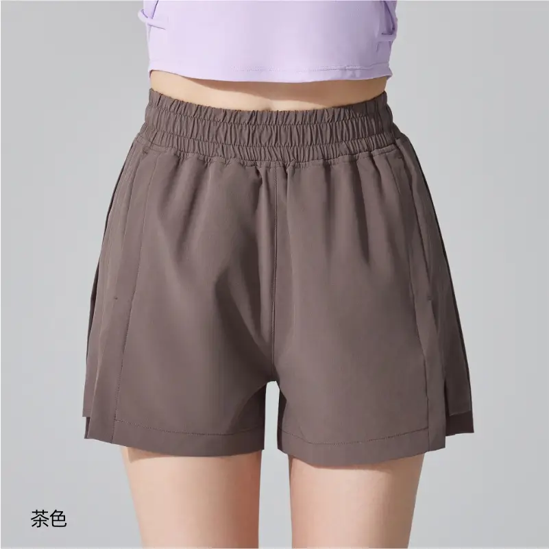 Cross-Border Running Shorts with Pockets, Four-Way Stretch, Beige - Image 4