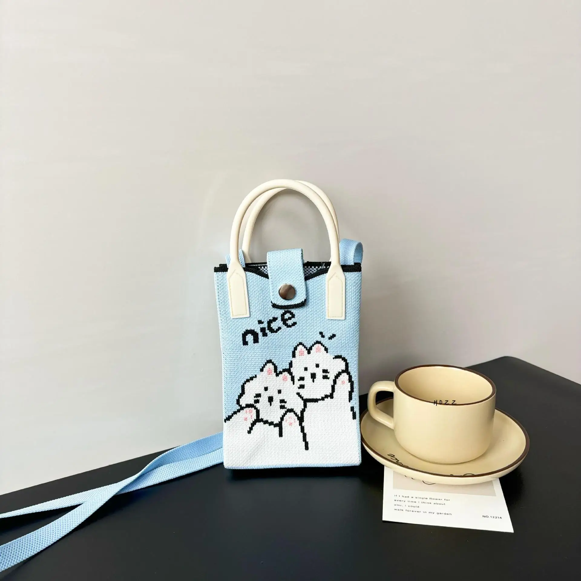 Cartoon Knitted Crossbody Bag with Green Handles - Image 109