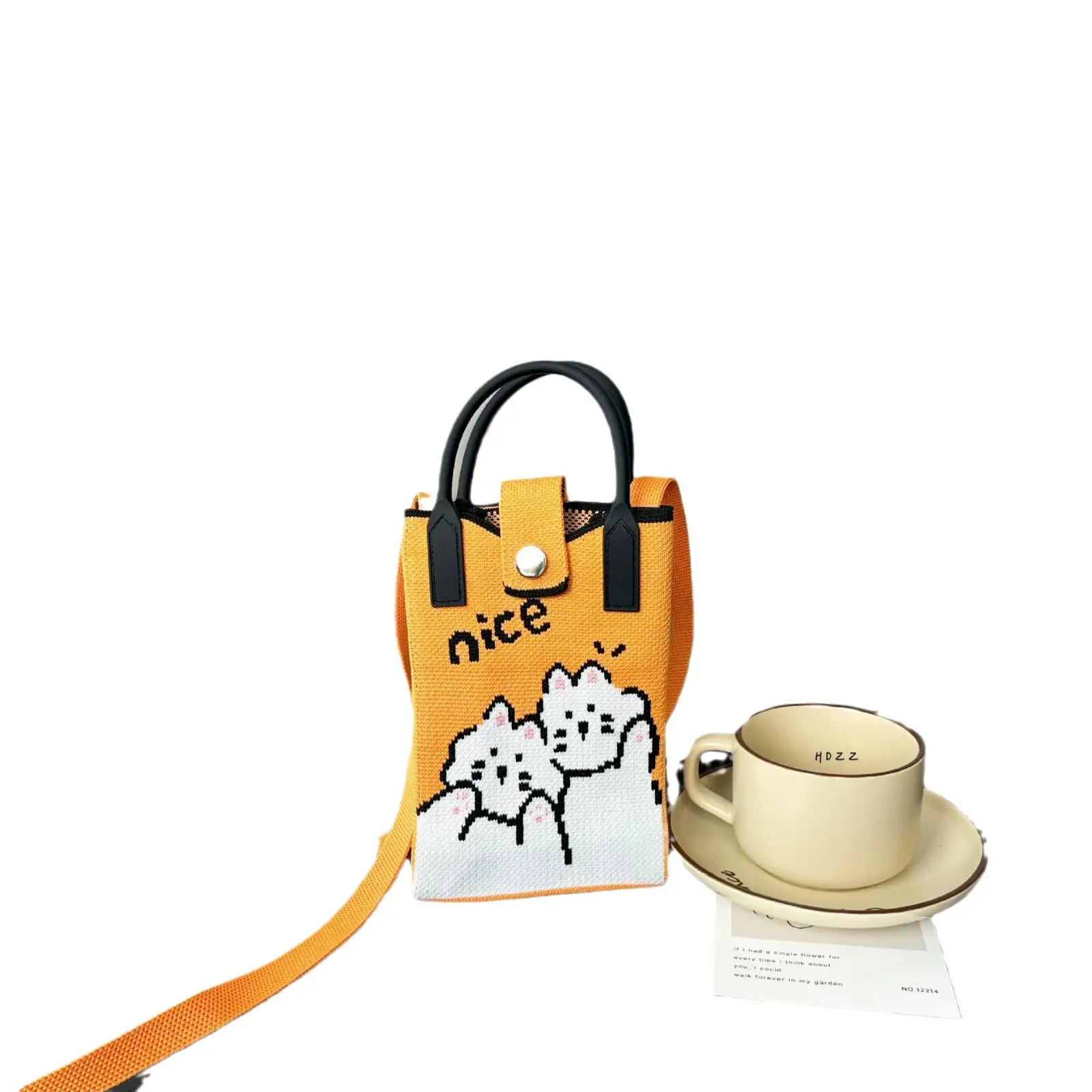 Cartoon Knitted Crossbody Bag with Green Handles - Image 112
